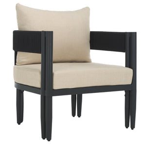 Safavieh Viola Outdoor Chair Set Of 2 - Stylish Comfort With Woven Backrest For Modern Patio Ambiance Black ,Taupe  Pat7750a-set2