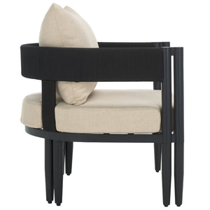 Safavieh Viola Outdoor Chair Set Of 2 - Stylish Comfort With Woven Backrest For Modern Patio Ambiance Black ,Taupe  Pat7750a-set2