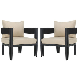 Safavieh Viola Outdoor Chair Set Of 2 - Stylish Comfort With Woven Backrest For Modern Patio Ambiance Black ,Taupe  Pat7750a-set2