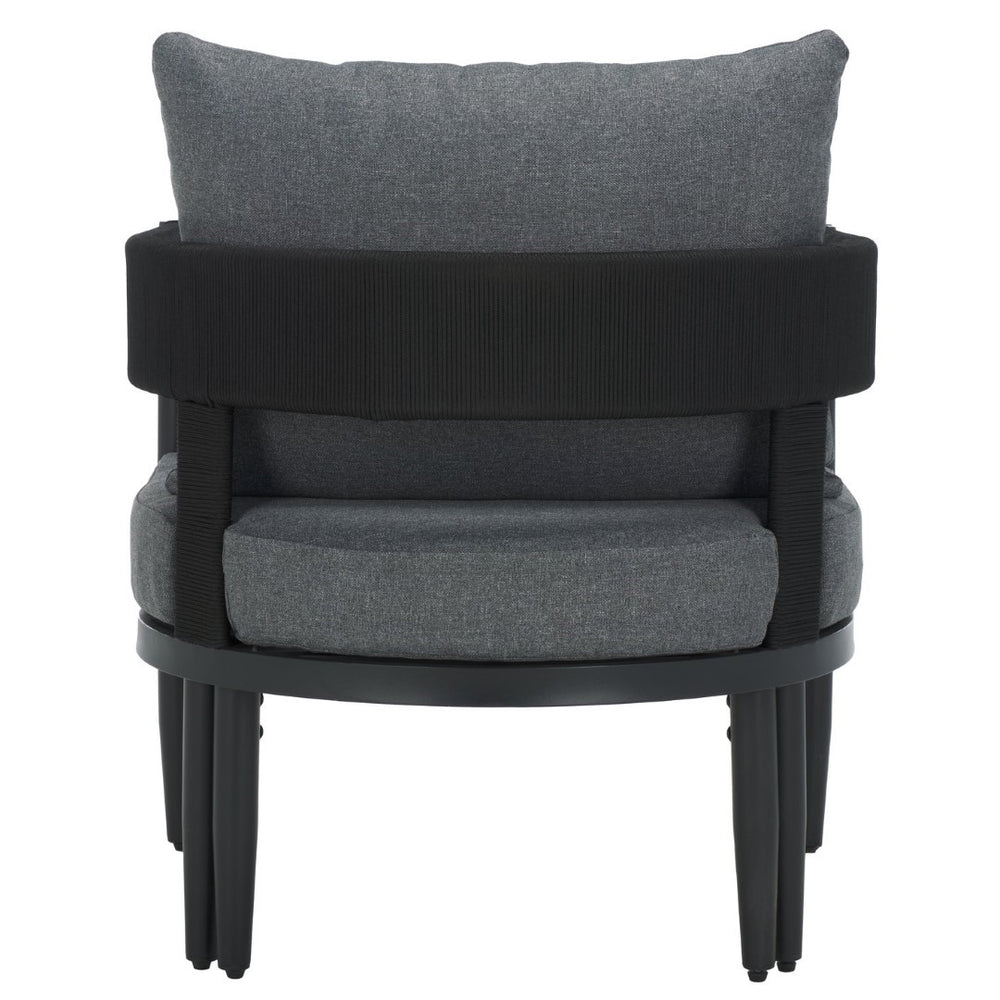 Safavieh Viola Outdoor Chair Set Of 2 - Stylish Comfort With Woven Backrest For Modern Patio Ambiance Black ,Grey  Pat7750b-set2