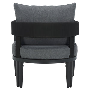 Safavieh Viola Outdoor Chair Set Of 2 - Stylish Comfort With Woven Backrest For Modern Patio Ambiance Black ,Grey  Pat7750b-set2