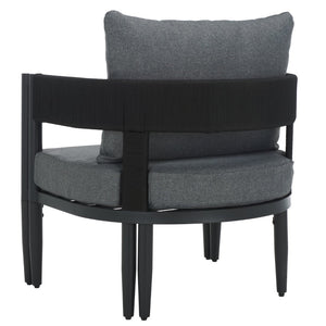 Safavieh Viola Outdoor Chair Set Of 2 - Stylish Comfort With Woven Backrest For Modern Patio Ambiance Black ,Grey  Pat7750b-set2