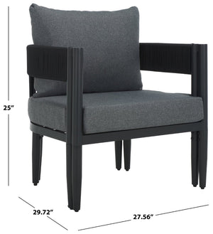 Safavieh Viola Outdoor Chair Set Of 2 - Stylish Comfort With Woven Backrest For Modern Patio Ambiance Black ,Grey  Pat7750b-set2