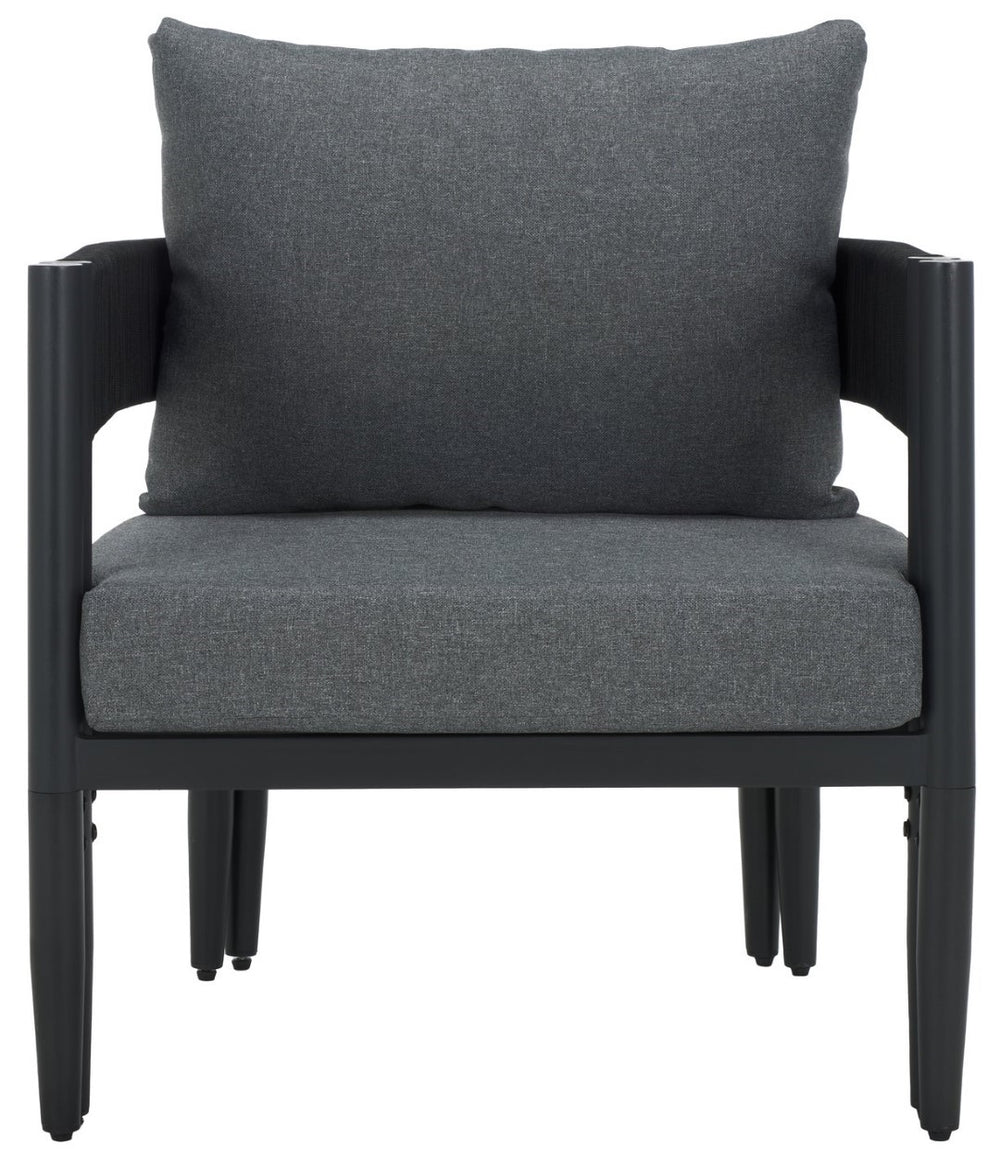 Safavieh Viola Outdoor Chair Set Of 2 - Stylish Comfort With Woven Backrest For Modern Patio Ambiance Black ,Grey  Pat7750b-set2