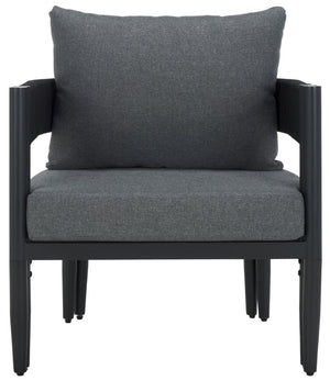 Safavieh Viola Outdoor Chair Set Of 2 - Stylish Comfort With Woven Backrest For Modern Patio Ambiance Black ,Grey  Pat7750b-set2