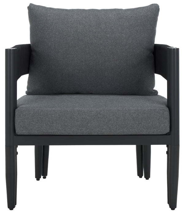 Safavieh Viola Outdoor Chair Set Of 2 - Stylish Comfort With Woven Backrest For Modern Patio Ambiance Black ,Grey  Pat7750b-set2