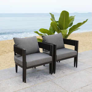 Safavieh Viola Outdoor Chair Set Of 2 - Stylish Comfort With Woven Backrest For Modern Patio Ambiance Black ,Grey  Pat7750b-set2