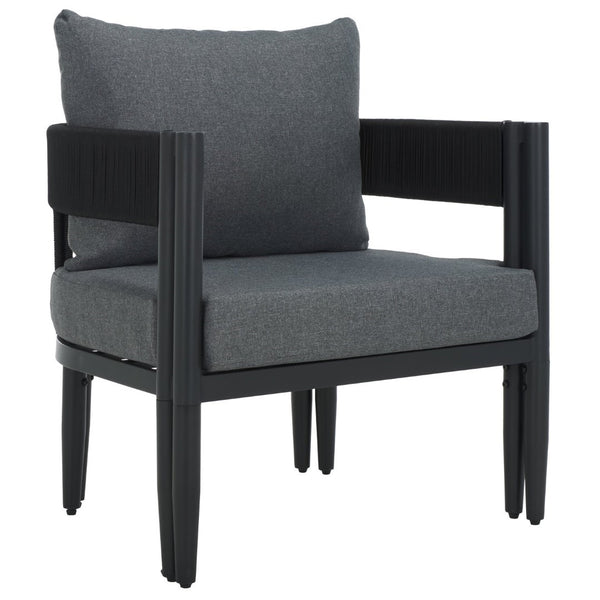 Safavieh Viola Outdoor Chair Set Of 2 - Stylish Comfort With Woven Backrest For Modern Patio Ambiance Black ,Grey  Pat7750b-set2