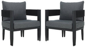 Safavieh Viola Outdoor Chair Set Of 2 - Stylish Comfort With Woven Backrest For Modern Patio Ambiance Black ,Grey  Pat7750b-set2