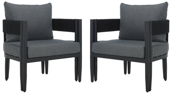 Safavieh Viola Outdoor Chair Set Of 2 - Stylish Comfort With Woven Backrest For Modern Patio Ambiance Black ,Grey  Pat7750b-set2