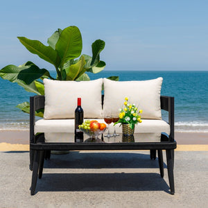 Safavieh VIOLA Outdoor Bench and Table Set - Elegant Weather-Resistant Design for Modern Patios and Gatherings Black / Taupe PAT7751A