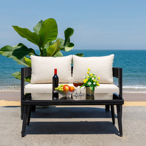 Safavieh VIOLA Outdoor Bench and Table Set - Elegant Weather-Resistant Design for Modern Patios and Gatherings Black / Taupe PAT7751A