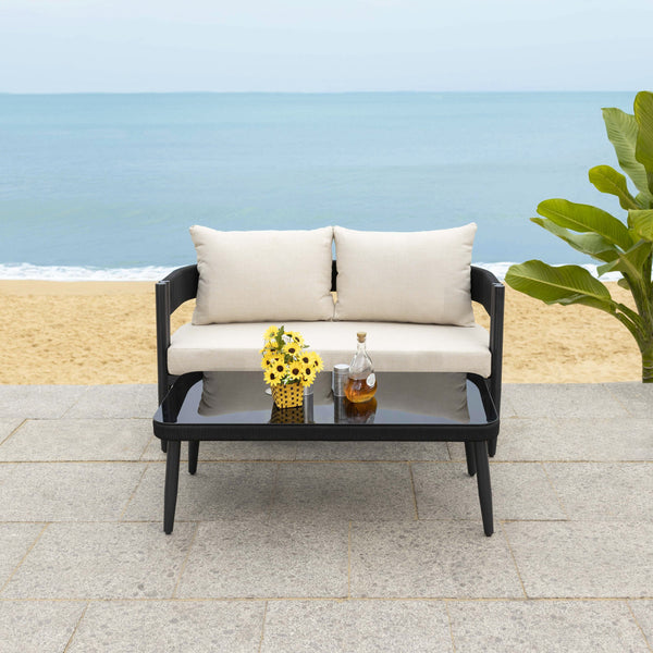 Safavieh Viola Outdoor Bench And Table - Elegant, Comfortable Furniture For Stylish Outdoor Living Spaces Black ,Taupe  Pat7751a