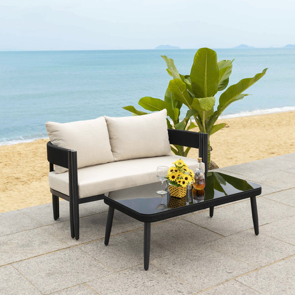 Safavieh Viola Outdoor Bench And Table - Elegant, Comfortable Furniture For Stylish Outdoor Living Spaces Black ,Taupe  Pat7751a