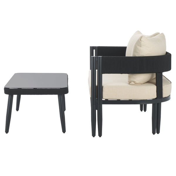 Safavieh Viola Outdoor Bench And Table - Elegant, Comfortable Furniture For Stylish Outdoor Living Spaces Black ,Taupe  Pat7751a