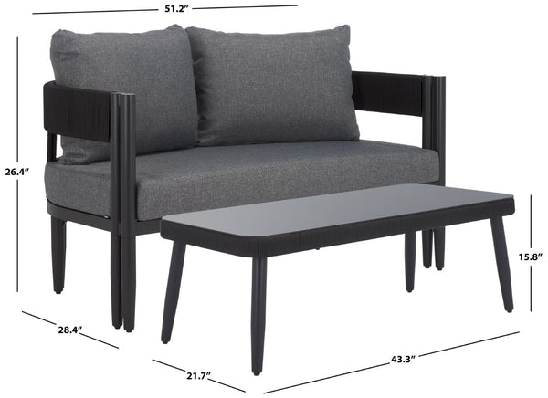Safavieh VIOLA Outdoor Bench and Table Set - Elegant Weather-Resistant Design for Modern Patios and Gatherings Black / Grey PAT7751B