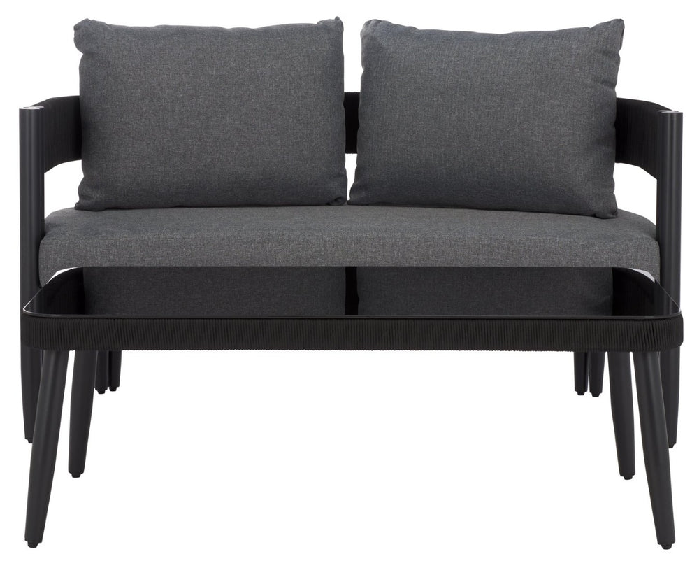 Safavieh VIOLA Outdoor Bench and Table Set - Elegant Weather-Resistant Design for Modern Patios and Gatherings Black / Grey PAT7751B