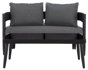 Safavieh VIOLA Outdoor Bench and Table Set - Elegant Weather-Resistant Design for Modern Patios and Gatherings Black / Grey PAT7751B