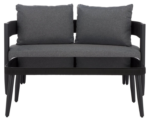 Safavieh VIOLA Outdoor Bench and Table Set - Elegant Weather-Resistant Design for Modern Patios and Gatherings Black / Grey PAT7751B