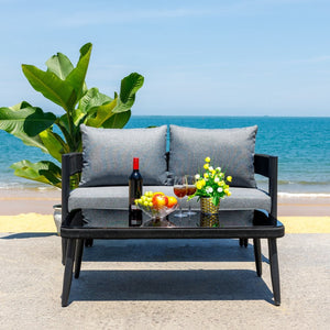 Safavieh VIOLA Outdoor Bench and Table Set - Elegant Weather-Resistant Design for Modern Patios and Gatherings Black / Grey PAT7751B