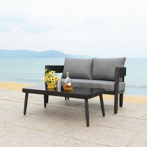 Safavieh Viola Outdoor Bench And Table - Elegant, Comfortable Furniture For Stylish Outdoor Living Spaces Black ,Grey  Pat7751b