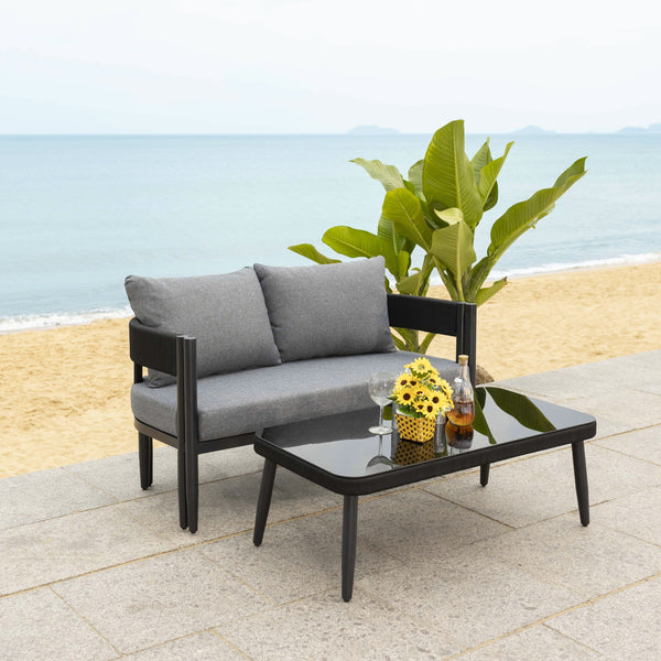 Safavieh Viola Outdoor Bench And Table - Elegant, Comfortable Furniture For Stylish Outdoor Living Spaces Black ,Grey  Pat7751b