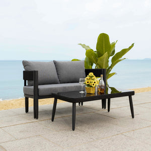 Safavieh Viola Outdoor Bench And Table - Elegant, Comfortable Furniture For Stylish Outdoor Living Spaces Black ,Grey  Pat7751b