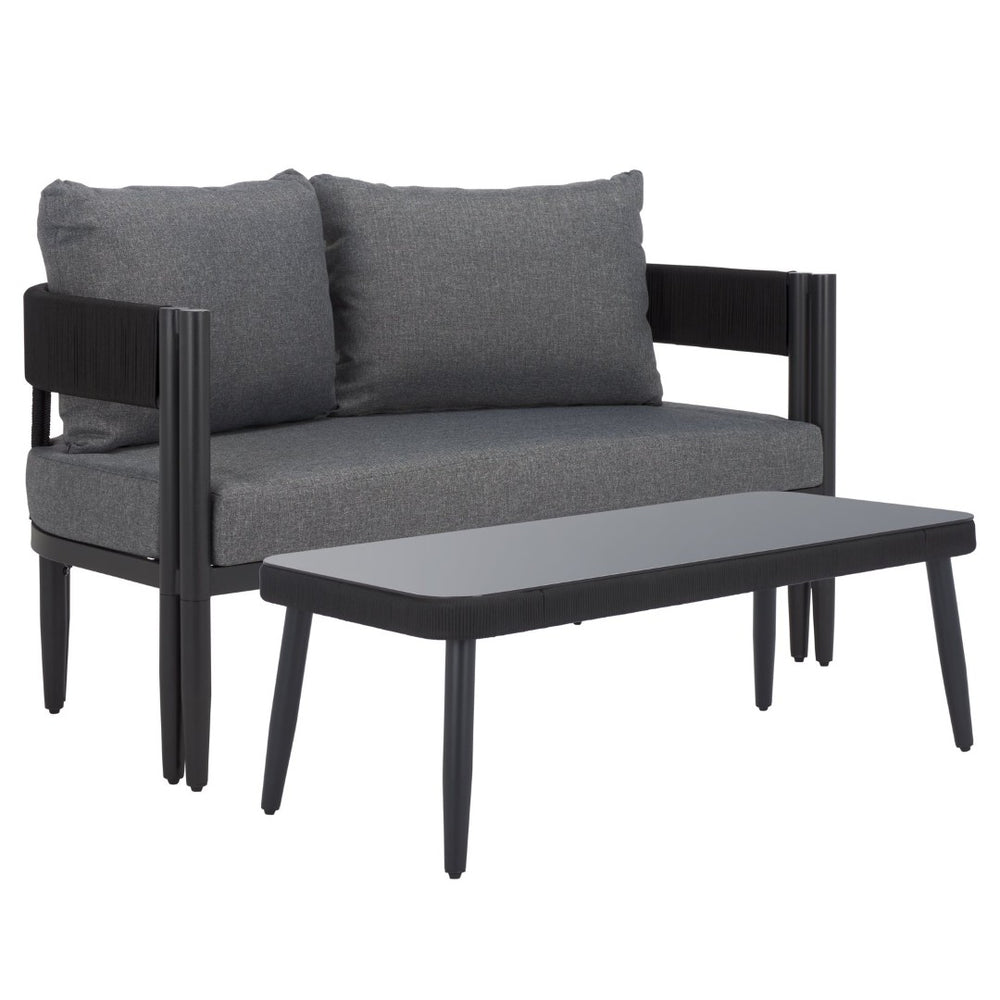 Safavieh VIOLA Outdoor Bench and Table Set - Elegant Weather-Resistant Design for Modern Patios and Gatherings Black / Grey PAT7751B