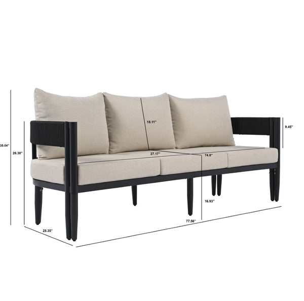Safavieh VIOLA 3 Seater Sofa - Modern Outdoor Seating with Durable Frame, Weather-Resistant Comfort & Style Black / Taupe PAT7752A