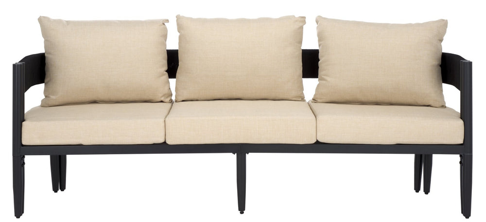 Safavieh VIOLA 3 Seater Sofa - Modern Outdoor Seating with Durable Frame, Weather-Resistant Comfort & Style Black / Taupe PAT7752A