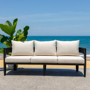 Safavieh VIOLA 3 Seater Sofa - Modern Outdoor Seating with Durable Frame, Weather-Resistant Comfort & Style Black / Taupe PAT7752A