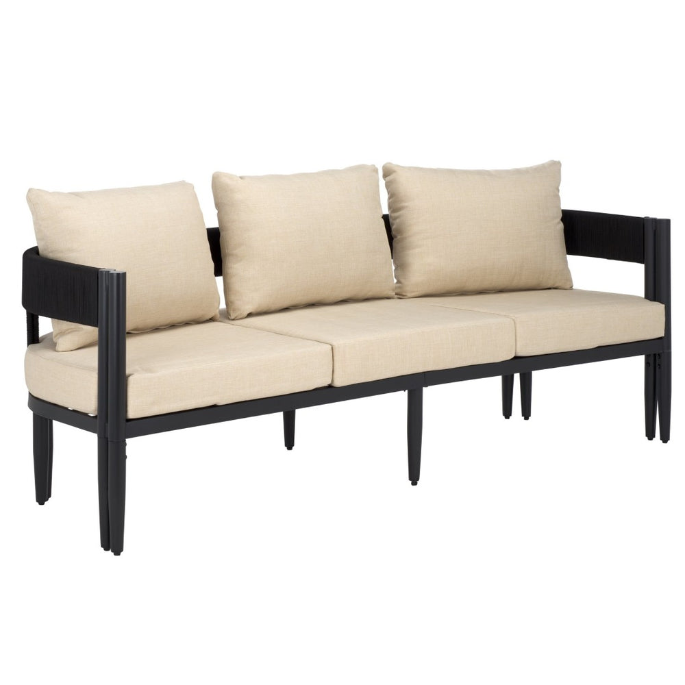 Safavieh VIOLA 3 Seater Sofa - Modern Outdoor Seating with Durable Frame, Weather-Resistant Comfort & Style Black / Taupe PAT7752A