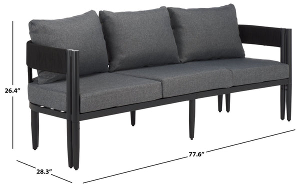 Safavieh Viola 3 Seater Sofa - Luxurious Outdoor Comfort With Stylish Design For Relaxation And Durability Black ,Grey  Pat7752b