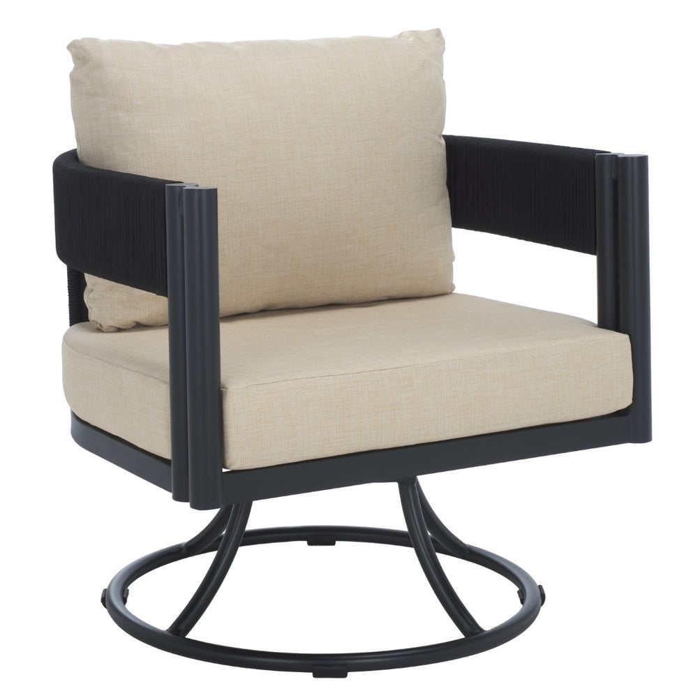 Safavieh VIOLA Swivel Chair - Modern Outdoor Comfort with Stylish Rope Accents for Patios and Balconies Black / Taupe PAT7753A