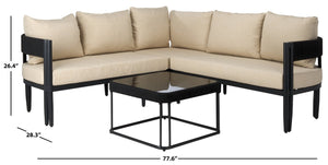 Safavieh Viola Outdoor Corner Sectional Steel Frame Rope Detail Fabric Cushion Urban Lounge Set PAT7754A-3BX
