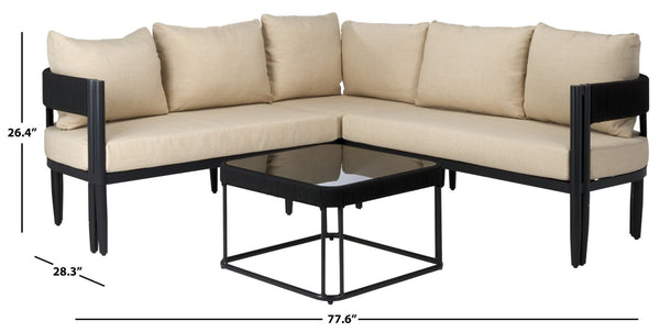 Safavieh Viola Outdoor Corner Sectional Steel Frame Rope Detail Fabric Cushion Urban Lounge Set PAT7754A-3BX