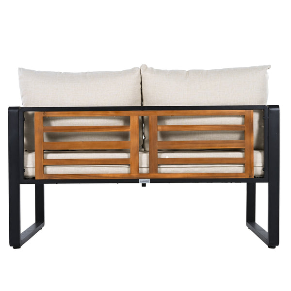 Safavieh Baker 4-piece Outdoor Living Set In Black & Taupe - Stylish Steel & Acacia Wood Retreat For Comfort Black ,Taupe Steel,Acacia,Fabric,Foam Pat7755a