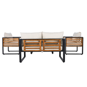 Safavieh Baker 4-piece Outdoor Living Set In Black & Taupe - Stylish Steel & Acacia Wood Retreat For Comfort Black ,Taupe Steel,Acacia,Fabric,Foam Pat7755a