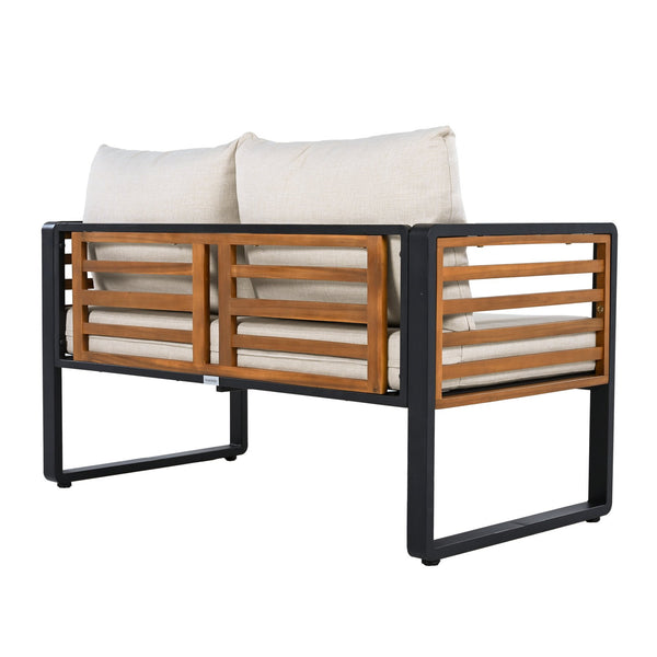 Safavieh Baker 4-piece Outdoor Living Set In Black & Taupe - Stylish Steel & Acacia Wood Retreat For Comfort Black ,Taupe Steel,Acacia,Fabric,Foam Pat7755a