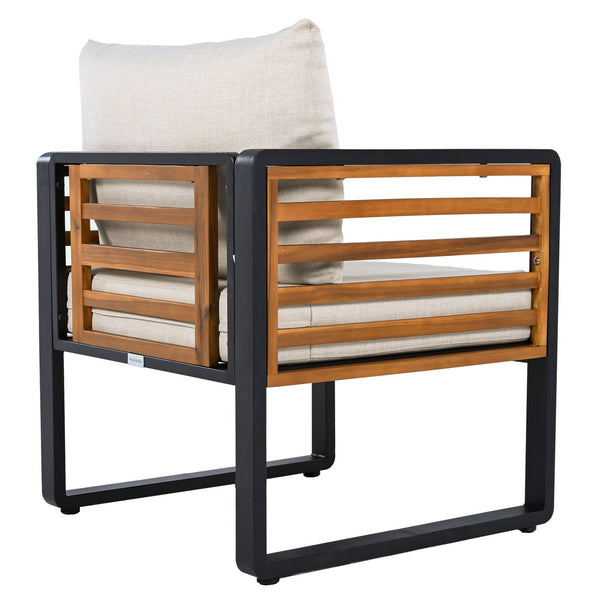 Safavieh Baker 4-piece Outdoor Living Set In Black & Taupe - Stylish Steel & Acacia Wood Retreat For Comfort Black ,Taupe Steel,Acacia,Fabric,Foam Pat7755a