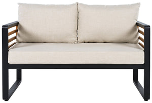 Safavieh Baker 4-piece Outdoor Living Set In Black & Taupe - Stylish Steel & Acacia Wood Retreat For Comfort Black ,Taupe Steel,Acacia,Fabric,Foam Pat7755a