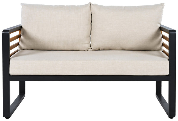 Safavieh Baker 4-piece Outdoor Living Set In Black & Taupe - Stylish Steel & Acacia Wood Retreat For Comfort Black ,Taupe Steel,Acacia,Fabric,Foam Pat7755a