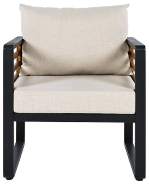 Safavieh Baker 4-piece Outdoor Living Set In Black & Taupe - Stylish Steel & Acacia Wood Retreat For Comfort Black ,Taupe Steel,Acacia,Fabric,Foam Pat7755a