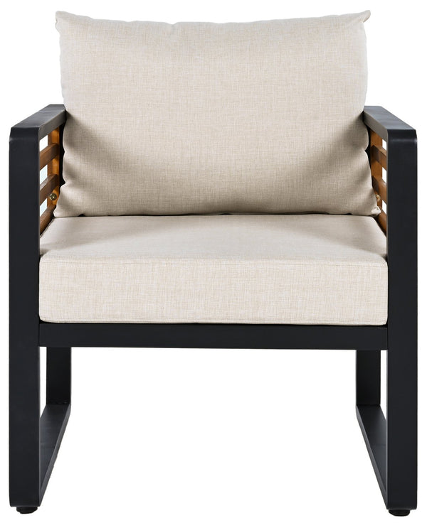 Safavieh Baker 4-piece Outdoor Living Set In Black & Taupe - Stylish Steel & Acacia Wood Retreat For Comfort Black ,Taupe Steel,Acacia,Fabric,Foam Pat7755a