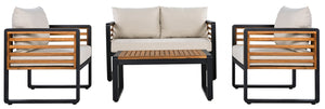 Safavieh Baker 4-piece Outdoor Living Set In Black & Taupe - Stylish Steel & Acacia Wood Retreat For Comfort Black ,Taupe Steel,Acacia,Fabric,Foam Pat7755a