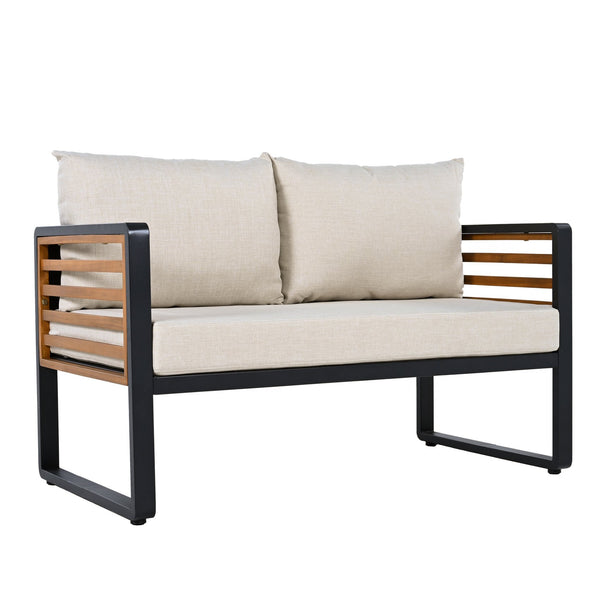 Safavieh Baker 4-piece Outdoor Living Set In Black & Taupe - Stylish Steel & Acacia Wood Retreat For Comfort Black ,Taupe Steel,Acacia,Fabric,Foam Pat7755a