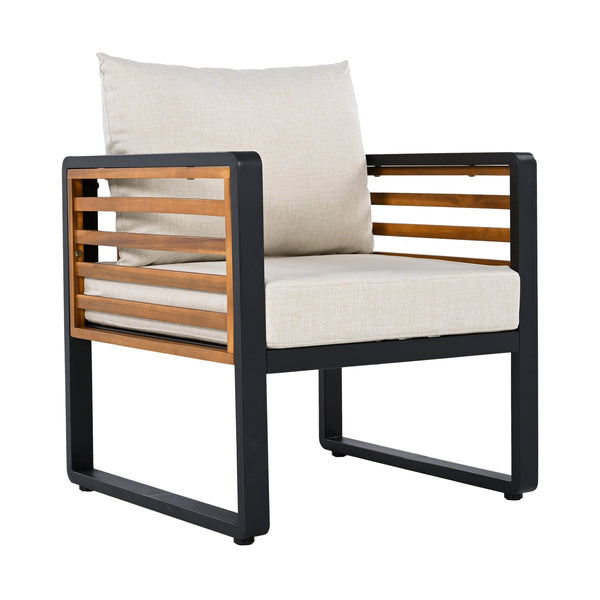 Safavieh Baker 4-piece Outdoor Living Set In Black & Taupe - Stylish Steel & Acacia Wood Retreat For Comfort Black ,Taupe Steel,Acacia,Fabric,Foam Pat7755a