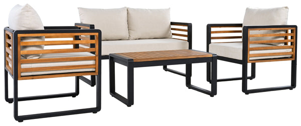 Safavieh Baker 4-piece Outdoor Living Set In Black & Taupe - Stylish Steel & Acacia Wood Retreat For Comfort Black ,Taupe Steel,Acacia,Fabric,Foam Pat7755a