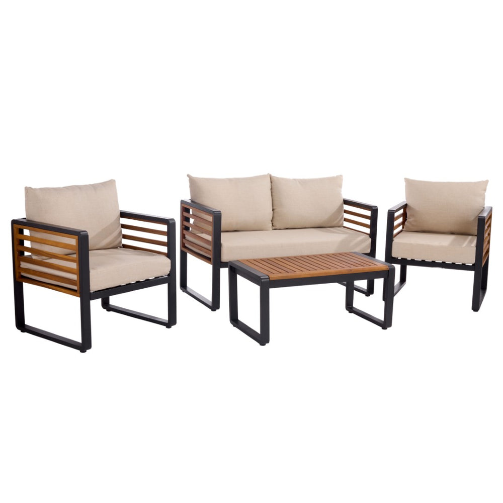 Safavieh BAKER 4-Piece Outdoor Living Set - Stylish Black Frame & Taupe Cushions for Modern Patios & Decks PAT7755A