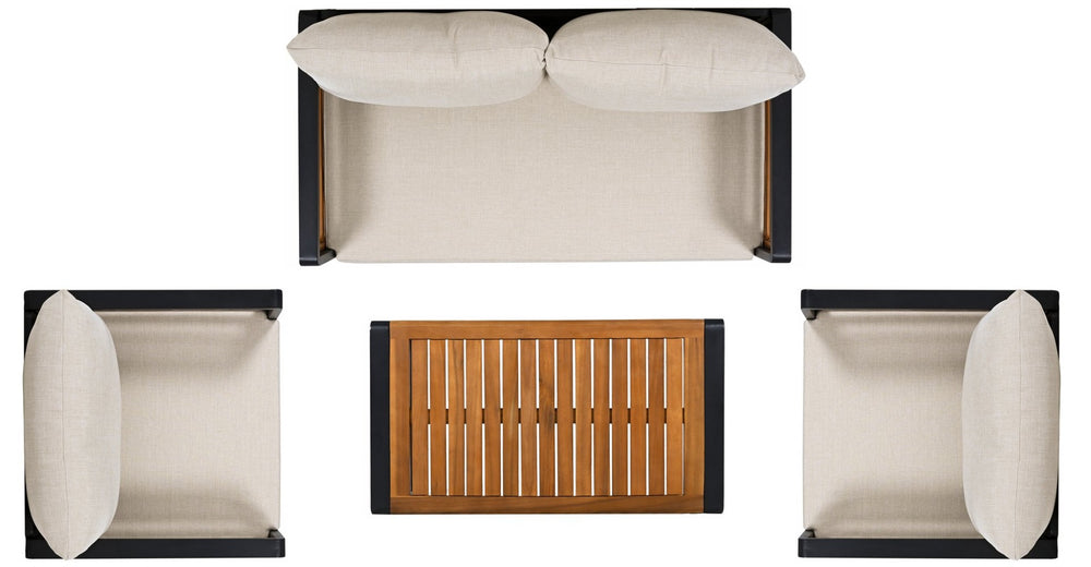 Safavieh BAKER 4-Piece Outdoor Living Set - Stylish Black Frame & Taupe Cushions for Modern Patios & Decks PAT7755A